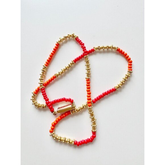 Vintage Unbranded Gold Tone Red Orange Beaded Choker Necklace - Picture 4 of 9